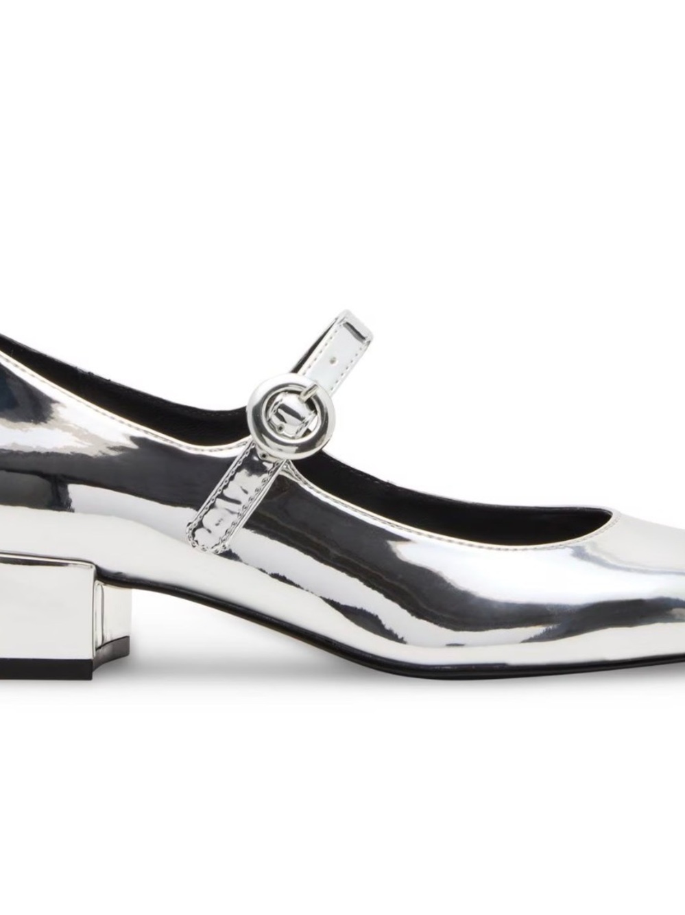 Steve Madden Silver Patent Mary Jane Block Heel
